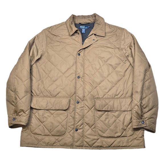 Polo Ralph Lauren Quilted Barn Coat Mens XL Tan Wool Herringb Lined Field Jacket - Picture 1 of 13